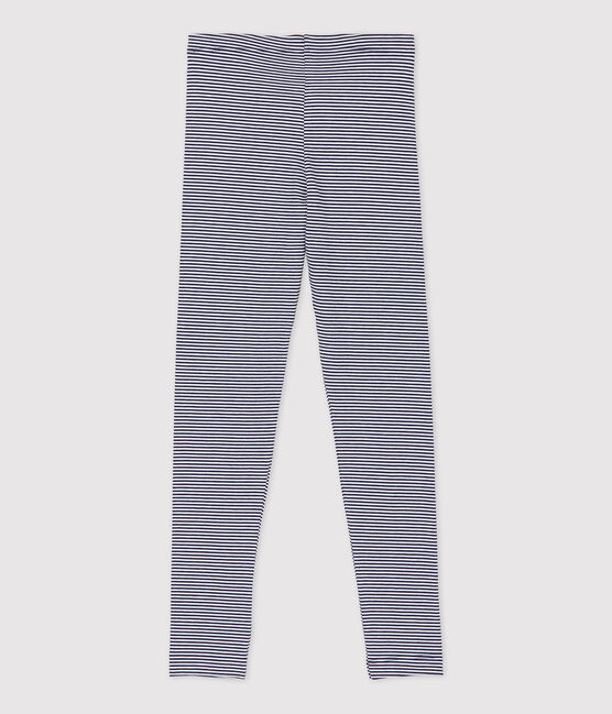 Leggings de punto de elastano de niña azul SMOKING/blanco MARSHMALLOW